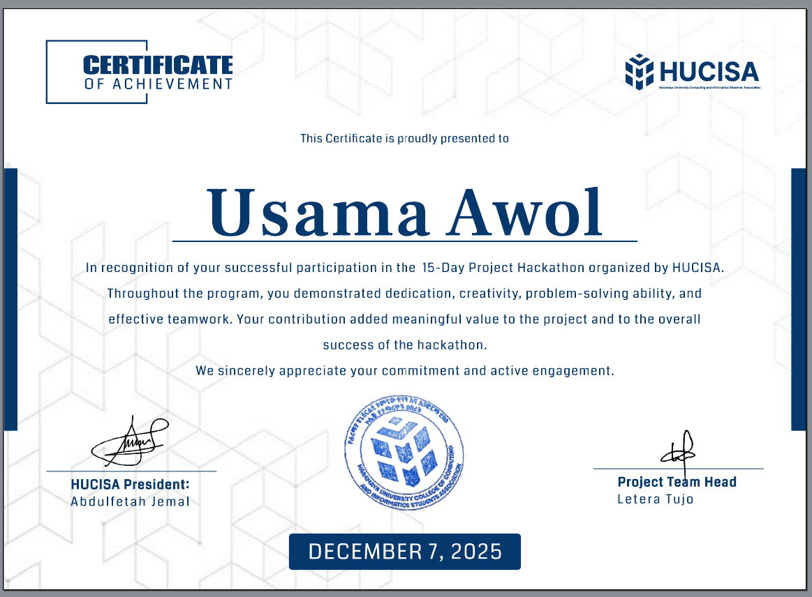 HUCISA - 15-Day Project Hackathon